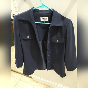 Kasper Petite Navy Blue Women's Blazer with Shoulder Pads